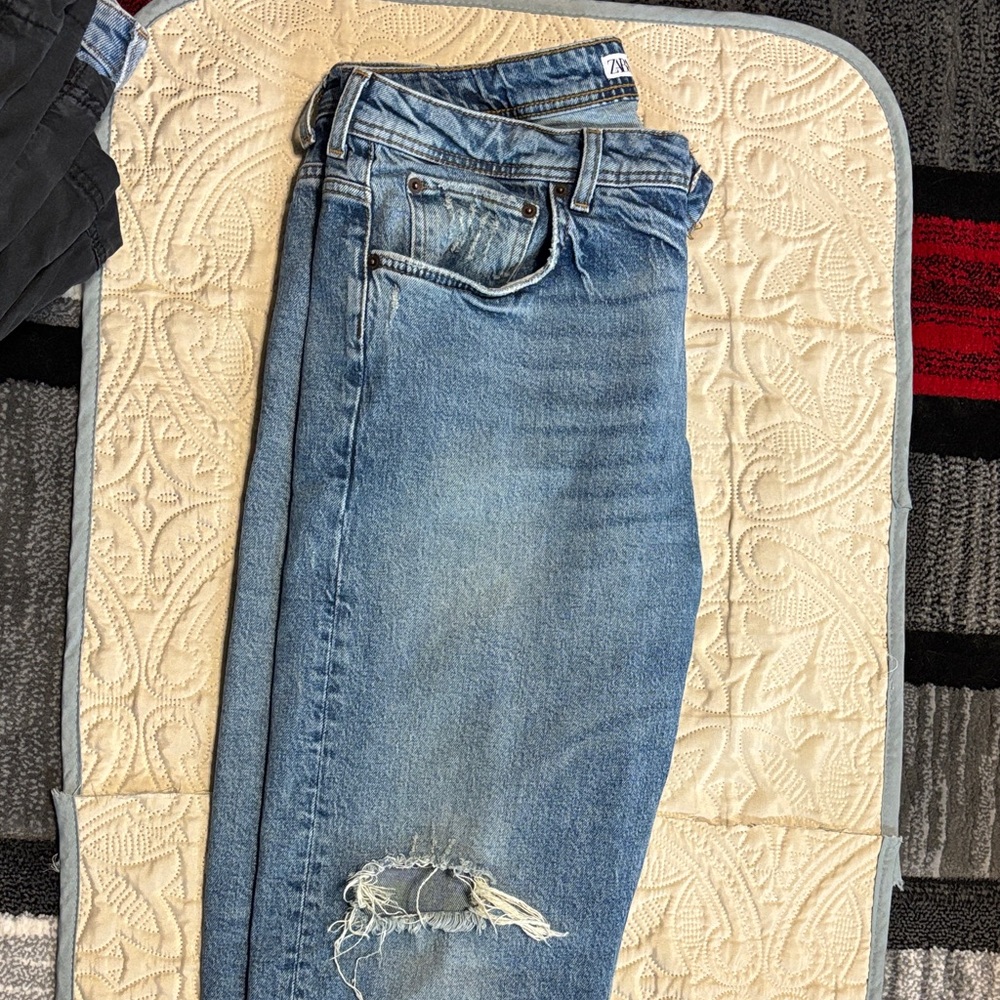 Zara Light Blue Distressed Boyfriend Jeans